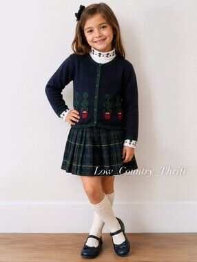 Vintage Hartstrings 3 Pc Topiary Cardigan Skirt Turtleneck Set Girls 10-12 USA